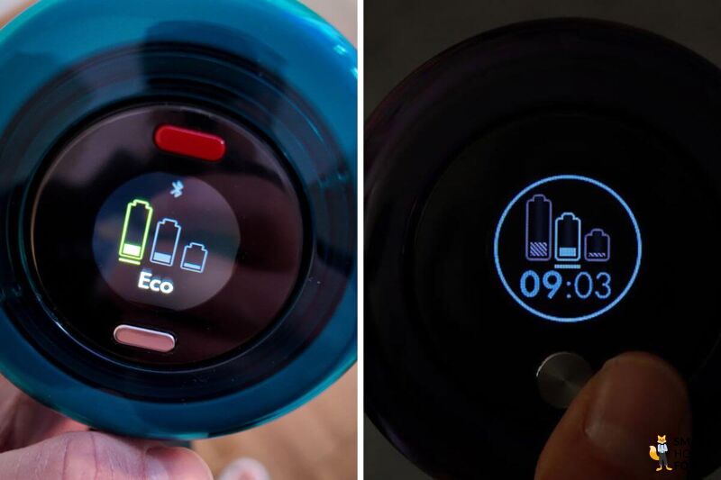 Dyson V15 und V16 im Display-Vergleich in der Anzeige für Partikelerkennung.